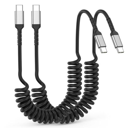 كابل USB C ملفوف 2 حزمة سلك شاحن USB C بطول 3 أقدام للسيارة، كابل ملفوف USBC إلى USBC، كابل سيارة USB C شحن سريع لـ Carplay iPhone 17/16/15 Samsung Galaxy S25/S24/S23 in Kuwait