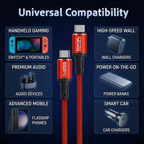 igrass USB-C to USB-C Cable, Type-C 60W Fast Charging Cable (10 FT, 5Pack) for iPhone 17 Series, iPad mini 6 and More in Kuwait