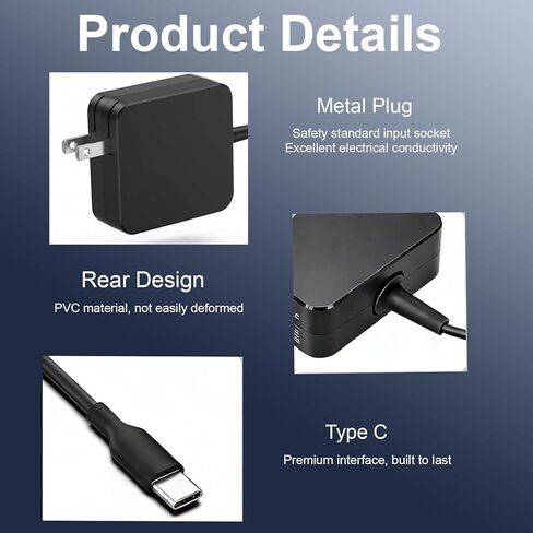 65W USB C Charger Compatible with Microsoft Surface Pro 12 (2025) 11 10 9 8 7+ 7 Copilot+ PC, Surface Pro 13" (OLED) Snapdragon X Elite, Surface Pro 2-in-1 13" Laptop/Tablet (2024) Type C Power Cord in Kuwait