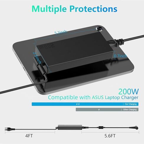 شاحن كمبيوتر محمول ADP-200JB D GERVGHS بقدرة 200 واط متوافق مع Asus TUF Dash F15 TUF Gaming A15 F15 F17 A17 Rog Zephyrus G15 GA503QM GA503QS GA503QR، سلك طاقة للكمبيوتر المحمول Rog-Strix G15 G17 للألعاب in Kuwait