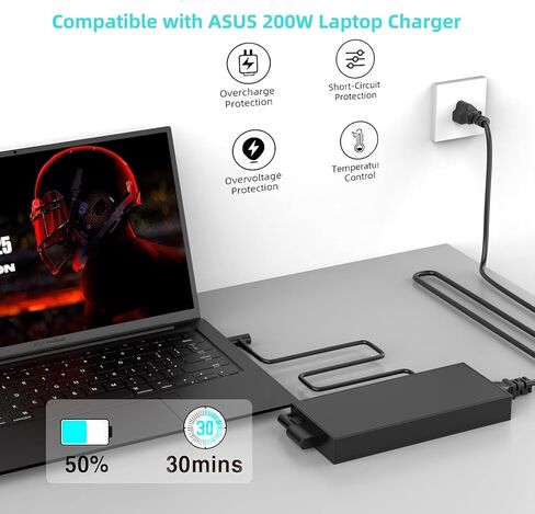 شاحن كمبيوتر محمول ADP-200JB D GERVGHS بقدرة 200 واط متوافق مع Asus TUF Dash F15 TUF Gaming A15 F15 F17 A17 Rog Zephyrus G15 GA503QM GA503QS GA503QR، سلك طاقة للكمبيوتر المحمول Rog-Strix G15 G17 للألعاب in Kuwait