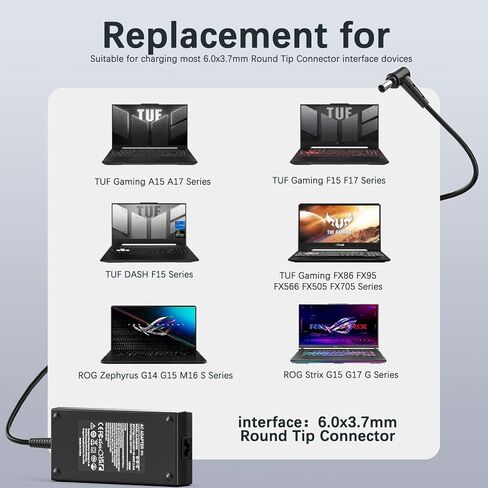 شاحن كمبيوتر محمول بمحول تيار متردد بقوة 180 واط من ROLADA متوافق مع Asus FX505 FX506 FX505D FX505G FX506L، TUF Gaming F15 FX505DD FX505DT FX505DU FX505DY FX505GT FX505GD FX505GE FX506LI سلك إمداد الطاقة in Kuwait