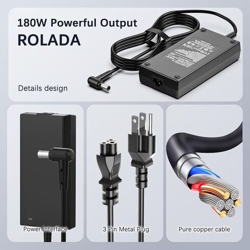 شاحن كمبيوتر محمول بمحول تيار متردد بقوة 180 واط من ROLADA متوافق مع Asus FX505 FX506 FX505D FX505G FX506L، TUF Gaming F15 FX505DD FX505DT FX505DU FX505DY FX505GT FX505GD FX505GE FX506LI سلك إمداد الطاقة in Kuwait