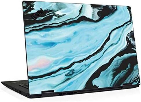 ملصق Skinit للكمبيوتر المحمول متوافق مع Thinkpad X1 Yoga (الجيل الثالث 2018) - تصميم حبر رخام أزرق مائي مرخص رسميًا ومصمم في الأصل in Kuwait