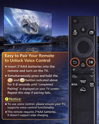 Universal Replacement Remote for Samsung TV, Voice Control, Compatible with 2019-2025 Models, No Solarcell, Easy Setup, High-Performance Remote for TV with Voice Command in Kuwait