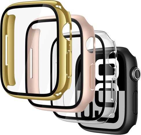 حافظة مكونة من 4 قطع من Misxi مع واقي شاشة مقاوم للخدش لساعة Apple Series 11 Series 10 مقاس 42 مم، غطاء مع زجاج مقوى من البولي كربونات الصلب لساعة iWatch، 1 أسود + 1 شفاف + 1 ذهبي + 1 ذهبي وردي in Kuwait