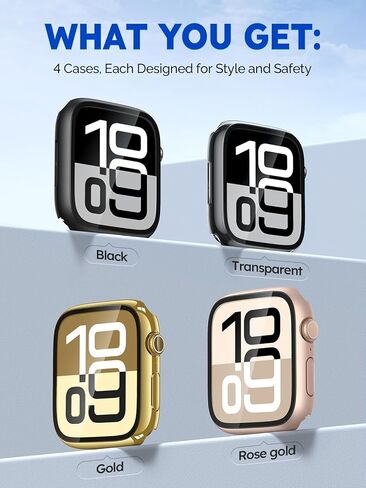 حافظة مكونة من 4 قطع من Misxi مع واقي شاشة مقاوم للخدش لساعة Apple Series 11 Series 10 مقاس 42 مم، غطاء مع زجاج مقوى من البولي كربونات الصلب لساعة iWatch، 1 أسود + 1 شفاف + 1 ذهبي + 1 ذهبي وردي in Kuwait