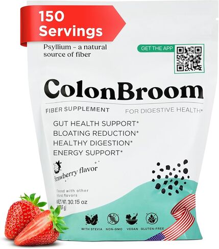 ColonBroom Psyllium Husk Powders (Strawberry & Tropical Fruits, 120 Servings) Colon Cleanse for Bloating Relief & Gut Health - Colon Broom Fiber Powder Drink - Vegan, Non-GMO Fiber Powder Supplement in Saudi Arabia