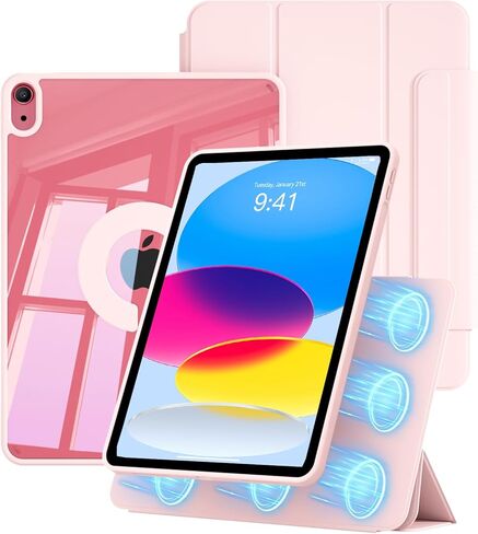 حافظة شفافة لجهاز iPad Air 11 بوصة M4/M3/M2 وجهاز iPad Air الجيل الخامس/الرابع 10.9 بوصة مع مشبك (يدعم شحن القلم الرصاص)، ظهر صلب شفاف ومغناطيسي قابل للفصل، تنبيه/غفو تلقائي، بيج in Kuwait
