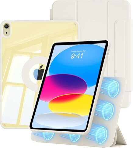 حافظة شفافة لجهاز iPad Air 11 بوصة M4/M3/M2 وجهاز iPad Air الجيل الخامس/الرابع 10.9 بوصة مع مشبك (يدعم شحن القلم الرصاص)، ظهر صلب شفاف ومغناطيسي قابل للفصل، تنبيه/غفو تلقائي، بيج in Kuwait