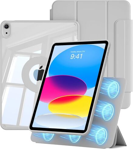 حافظة شفافة لجهاز iPad Air 11 بوصة M4/M3/M2 وجهاز iPad Air الجيل الخامس/الرابع 10.9 بوصة مع مشبك (يدعم شحن القلم الرصاص)، ظهر صلب شفاف ومغناطيسي قابل للفصل، تنبيه/غفو تلقائي، بيج in Kuwait