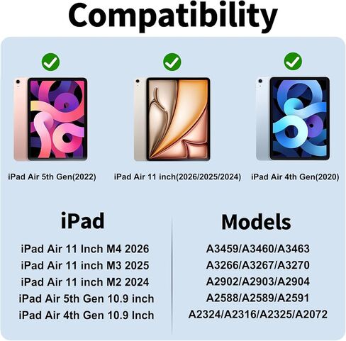 حافظة شفافة لجهاز iPad Air 11 بوصة M4/M3/M2 وجهاز iPad Air الجيل الخامس/الرابع 10.9 بوصة مع مشبك (يدعم شحن القلم الرصاص)، ظهر صلب شفاف ومغناطيسي قابل للفصل، تنبيه/غفو تلقائي، بيج in Kuwait