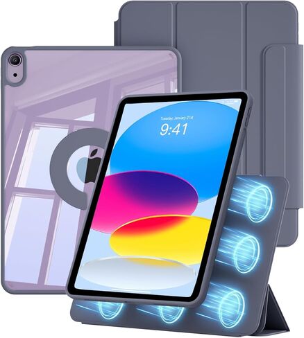 حافظة شفافة لجهاز iPad Air 11 بوصة M4/M3/M2 وجهاز iPad Air الجيل الخامس/الرابع 10.9 بوصة مع مشبك (يدعم شحن القلم الرصاص)، ظهر صلب شفاف ومغناطيسي قابل للفصل، تنبيه/غفو تلقائي، بيج in Kuwait
