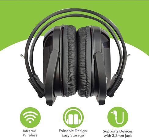 RP Accessories IR-601B Infrared Wireless Headphones and Mounts, 2-Channel Folding Universal Rear Entertainment System IR Headphone for Car TV and DVD Player Audio, Set of 4 in Kuwait