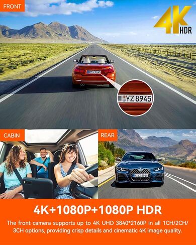 Vantrue N4 Pro 4K 3 Channel Dash Cam، STARVIS 2 IMX678 x PlatePix™ x HDR للرؤية الليلية، 4K+1080P+1080P كاميرا أمامية داخلية وخلفية، التحكم الصوتي، WiFi، GPS (متجدد) in Kuwait