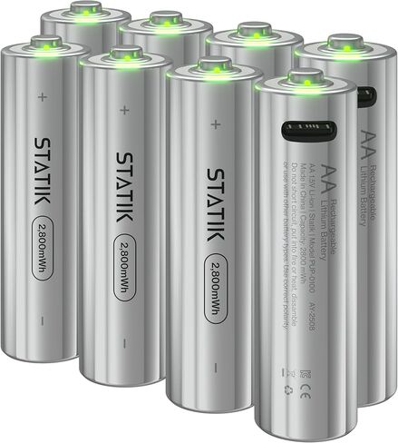 Statik Rechargeable AA Batteries - 4 Pack AA Rechargeable Battery, 1200 Charging Cycles, Built-in Light for Recharging Feedback, 2800mWh Constant Output, Charges with USB C Cable in Kuwait