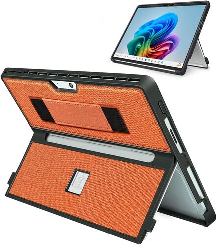 Case for 13 Inch Microsoft Surface Pro 11/10/9/8, with Stent Cover and Hand Strap, All-in-one Shockproof Folio Rugged Case Compatible with Type Cover Keyboard, TPU/PU Material(Black) in Saudi Arabia