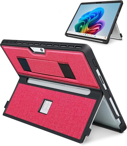 Case for 13 Inch Microsoft Surface Pro 11/10/9/8, with Stent Cover and Hand Strap, All-in-one Shockproof Folio Rugged Case Compatible with Type Cover Keyboard, TPU/PU Material(Black) in Saudi Arabia