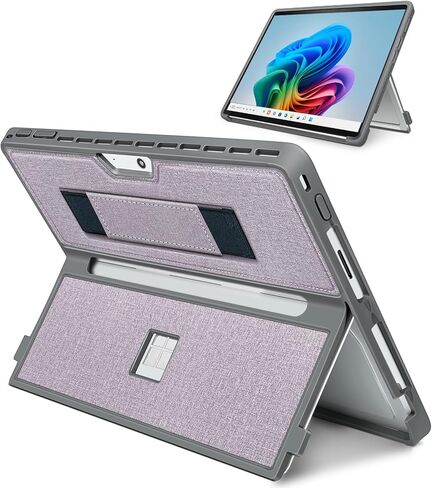 Case for 13 Inch Microsoft Surface Pro 11/10/9/8, with Stent Cover and Hand Strap, All-in-one Shockproof Folio Rugged Case Compatible with Type Cover Keyboard, TPU/PU Material(Black) in Saudi Arabia