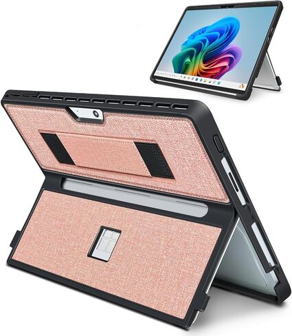 Case for 13 Inch Microsoft Surface Pro 11/10/9/8, with Stent Cover and Hand Strap, All-in-one Shockproof Folio Rugged Case Compatible with Type Cover Keyboard, TPU/PU Material(Black) in Saudi Arabia