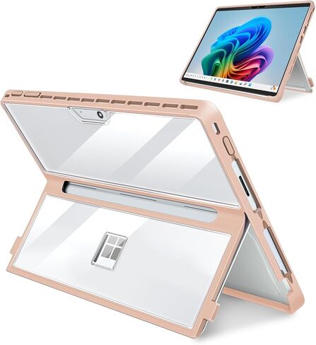 Case for 13 Inch Microsoft Surface Pro 11/10/9/8, with Stent Cover and Hand Strap, All-in-one Shockproof Folio Rugged Case Compatible with Type Cover Keyboard, TPU/PU Material(Black) in Saudi Arabia