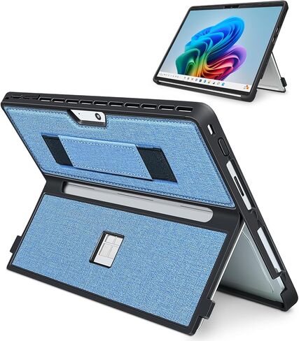 Case for 13 Inch Microsoft Surface Pro 11/10/9/8, with Stent Cover and Hand Strap, All-in-one Shockproof Folio Rugged Case Compatible with Type Cover Keyboard, TPU/PU Material(Black) in Saudi Arabia