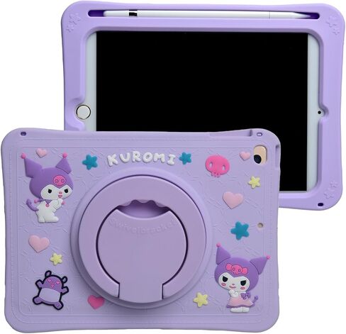Cartoon Case for iPad 10.2"，MONEHOYSY Cute Soft Silicone Kickstand [Drop Proof,Shock Proof,Anti Slip] Back Stand Cover Case for Kids Children Teens Girls Boys (Kurom-1) in Kuwait