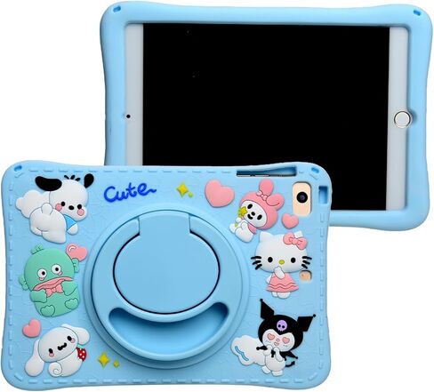 Cartoon Case for iPad 10.2"，MONEHOYSY Cute Soft Silicone Kickstand [Drop Proof,Shock Proof,Anti Slip] Back Stand Cover Case for Kids Children Teens Girls Boys (Kurom-1) in Kuwait