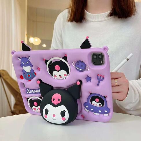 Cartoon Case for iPad 10.2"，MONEHOYSY Cute Soft Silicone Kickstand [Drop Proof,Shock Proof,Anti Slip] Back Stand Cover Case for Kids Children Teens Girls Boys (Kurom-1) in Kuwait