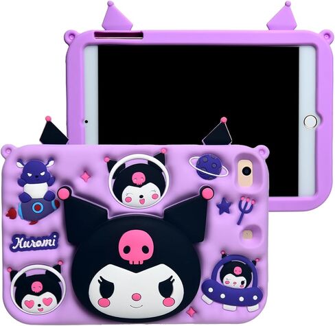 Cartoon Case for iPad 10.2"，MONEHOYSY Cute Soft Silicone Kickstand [Drop Proof,Shock Proof,Anti Slip] Back Stand Cover Case for Kids Children Teens Girls Boys (Kurom-1) in Kuwait