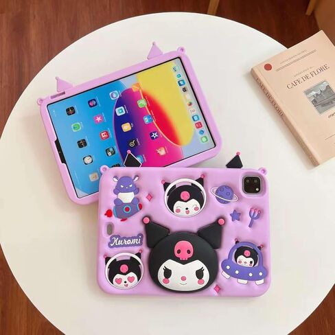 Cartoon Case for iPad 10.2"，MONEHOYSY Cute Soft Silicone Kickstand [Drop Proof,Shock Proof,Anti Slip] Back Stand Cover Case for Kids Children Teens Girls Boys (Kurom-1) in Kuwait