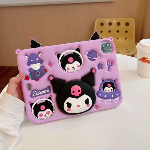 Cartoon Case for iPad 10.2"，MONEHOYSY Cute Soft Silicone Kickstand [Drop Proof,Shock Proof,Anti Slip] Back Stand Cover Case for Kids Children Teens Girls Boys (Kurom-1) in Kuwait