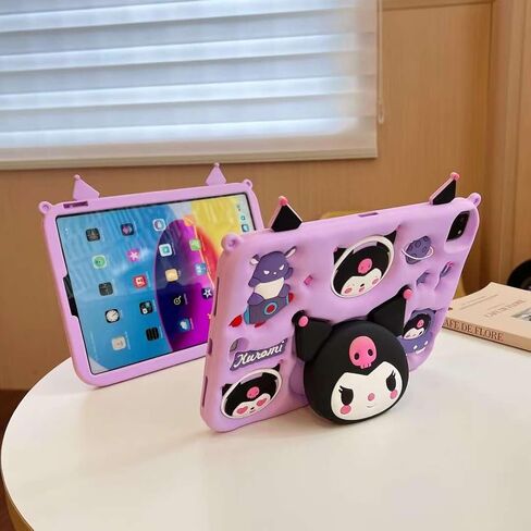 Cartoon Case for iPad 10.2"，MONEHOYSY Cute Soft Silicone Kickstand [Drop Proof,Shock Proof,Anti Slip] Back Stand Cover Case for Kids Children Teens Girls Boys (Kurom-1) in Kuwait