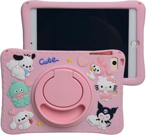Cartoon Case for iPad 10.2"，MONEHOYSY Cute Soft Silicone Kickstand [Drop Proof,Shock Proof,Anti Slip] Back Stand Cover Case for Kids Children Teens Girls Boys (Kurom-1) in Kuwait
