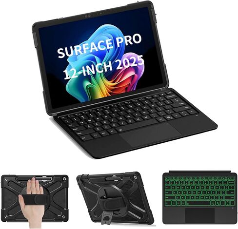 ZenRich Rugged Case with Keyboard for Surface Pro 12, Bluetooth Keyboard Case for Microsoft Surface Pro 12-inch with 360 Rotating Hand Strap & Stand & Shoulder Belt in Kuwait