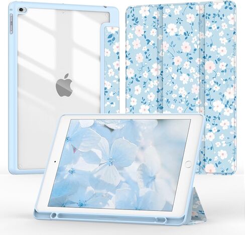 حافظة لجهاز iPad الجيل السادس/الخامس 2018/2017، لجهاز iPad Air 2/Air 1 (9.7 بوصة)، غطاء ثلاثي الطي لتنشيط/غفو تلقائي مقاس 9.7 بوصة مع ظهر شفاف/حامل قلم لجهاز iPad 6 6 Gen (وردي مقوس) in Kuwait