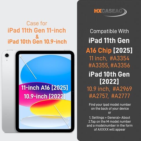 HXCASEAC Case for iPad A16 11th/10th Generation, Full Body Protective with 360 Degree Rotating Handle Stand, Screen Protector, Pencil Holder, Shoulder Strap (A2969/A2757/A3354/A3355/3356) - Black in Saudi Arabia