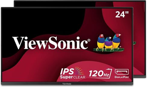 مجموعة الشاشات المزدوجة ViewSonic VA2456A-MHD_H2 بدون إطار IPS بدقة 1080 بكسل للرأس فقط مع 120 هرتز، والعناية بالعين، وقابلة للتركيب على VESA، ومدخل HDMI، وDisplayPort، وVGA للمنزل والمكتب (متجدد) in Kuwait