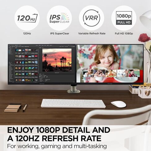 مجموعة الشاشات المزدوجة ViewSonic VA2456A-MHD_H2 بدون إطار IPS بدقة 1080 بكسل للرأس فقط مع 120 هرتز، والعناية بالعين، وقابلة للتركيب على VESA، ومدخل HDMI، وDisplayPort، وVGA للمنزل والمكتب (متجدد) in Kuwait