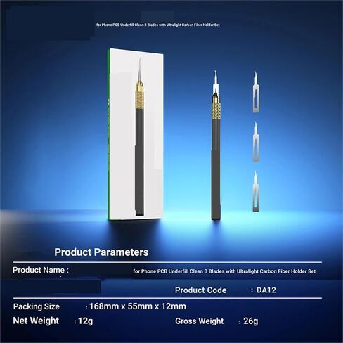 1 قطعة DA12 للهاتف PCB Underfill نظيفة 3 شفرات مع مجموعة حامل ألياف الكربون خفيفة إزالة الغراء نقب سكين in Kuwait