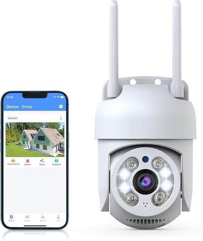 OOSSXX 360 Camera PTZ Security Camera 2.4G/5G WiFi Camera Outdoor Wireless, 2-Way Audio, Auto Tracking & Light Alarm Floodlight & Color Night Vision in Kuwait