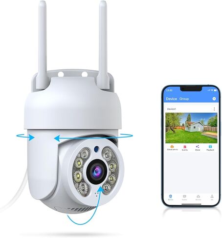 OOSSXX 360 كاميرا مراقبة PTZ 3MP كاميرا مراقبة خارجية كاميرات لاسلكية لأمن المنزل، وتتبع تلقائي وإنذار الضوء الكاشف والرؤية الليلية الملونة 2.4G / 5G WiFi in Kuwait