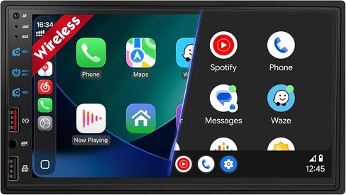 [Upgraded DSP] 7'' Double Din Car Stereo with Wireless Apple Carplay Android Auto, 240W Powerful Sound, FM/AM Radio, 7 Inch LCD Ultra HD Touchscreen, Bluetooth Handsfree, Waterproof Backup Camera, SWC in Kuwait