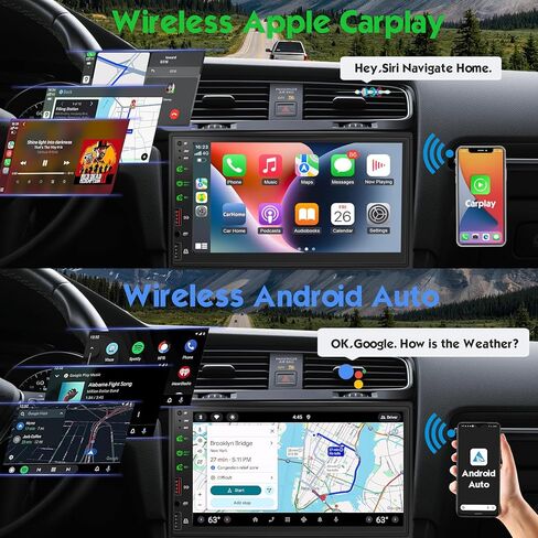 [Upgraded DSP] 7'' Double Din Car Stereo with Wireless Apple Carplay Android Auto, 240W Powerful Sound, FM/AM Radio, 7 Inch LCD Ultra HD Touchscreen, Bluetooth Handsfree, Waterproof Backup Camera, SWC in Kuwait
