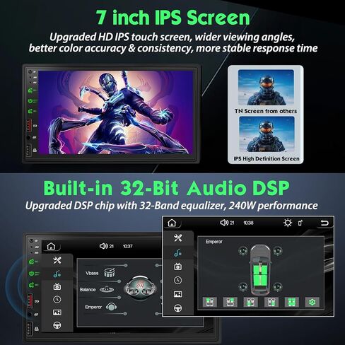 [Upgraded DSP] 7'' Double Din Car Stereo with Wireless Apple Carplay Android Auto, 240W Powerful Sound, FM/AM Radio, 7 Inch LCD Ultra HD Touchscreen, Bluetooth Handsfree, Waterproof Backup Camera, SWC in Kuwait
