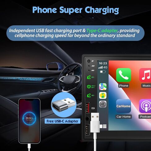[Upgraded DSP] 7'' Double Din Car Stereo with Wireless Apple Carplay Android Auto, 240W Powerful Sound, FM/AM Radio, 7 Inch LCD Ultra HD Touchscreen, Bluetooth Handsfree, Waterproof Backup Camera, SWC in Kuwait