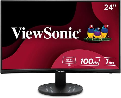 شاشة منحنية بدون إطار ViewSonic VA2416C مقاس 24 بوصة بدقة Full HD 1080p مع معدل تحديث متغير والعناية بالعين ومدخل HDMI ومدخل DisplayPort للمنزل والمكتب (متجدد) in Kuwait