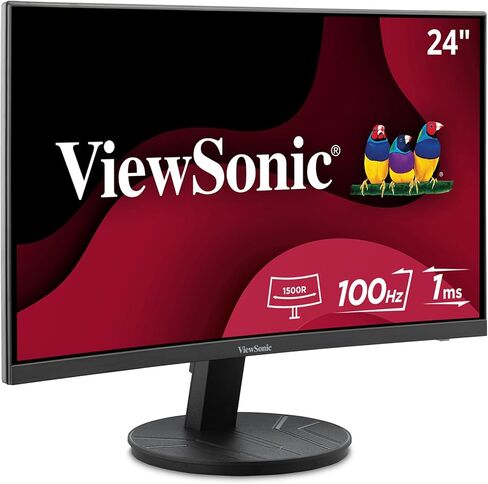 شاشة منحنية بدون إطار ViewSonic VA2416C مقاس 24 بوصة بدقة Full HD 1080p مع معدل تحديث متغير والعناية بالعين ومدخل HDMI ومدخل DisplayPort للمنزل والمكتب (متجدد) in Kuwait