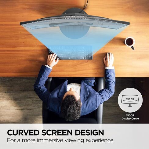 شاشة منحنية بدون إطار ViewSonic VA2416C مقاس 24 بوصة بدقة Full HD 1080p مع معدل تحديث متغير والعناية بالعين ومدخل HDMI ومدخل DisplayPort للمنزل والمكتب (متجدد) in Kuwait