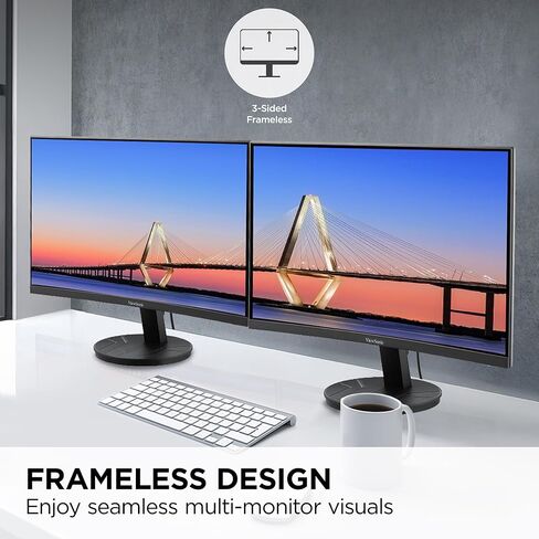 شاشة منحنية بدون إطار ViewSonic VA2416C مقاس 24 بوصة بدقة Full HD 1080p مع معدل تحديث متغير والعناية بالعين ومدخل HDMI ومدخل DisplayPort للمنزل والمكتب (متجدد) in Kuwait